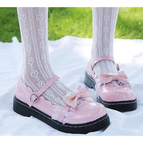 3 Colors Lolita Shoes Lace Bowtie Harajuku JK Style Maid Cosplay Round Toe Buckles Straps Students School Uniform Dress Shoes