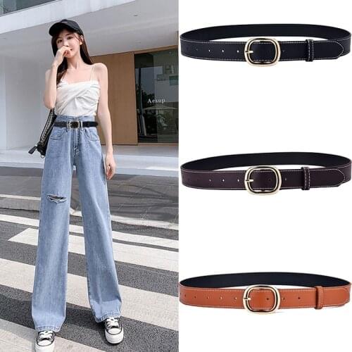 High quality Fashion Female Round Buckle Belt Women Leather Wide Strap for Leisure Dress Jeans Decoration Womens Waist Belt