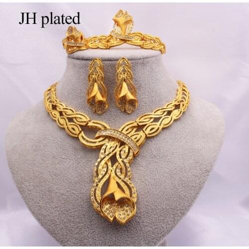 Jewelry sets Dubai gold African Indian bridal wedding gifts for women Necklace Bracelet earrings ring jewelery Ethiopia set