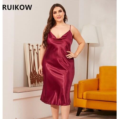 XL-3XL Plus Size Ice Silk Super Soft Sleepwear Sexy Night Dress Women Sling V-neck Sleeveless Long Dress Female Nightgrown Set
