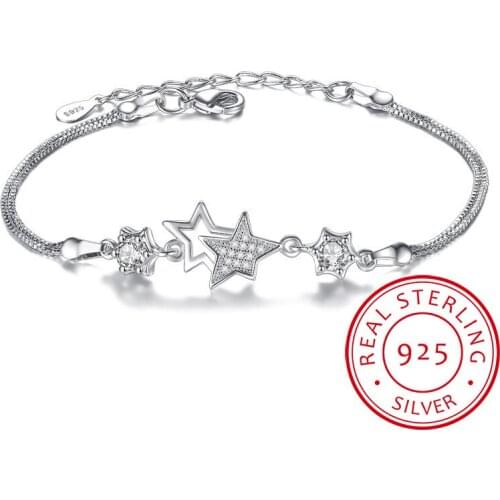 Hot Fashion 925 Sterling Silver Bracelets & Bangles Zirconia Crystal Star Peach Blossom Flower pulseira feminina S-B30