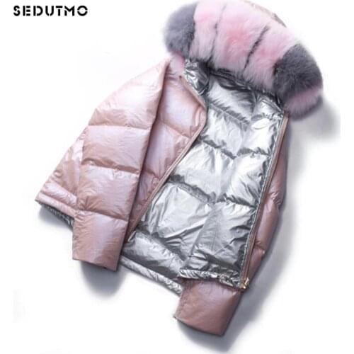 SEDUTMO Winter Down Jackets Womens Two Side Wear Fur Hooded Oversize Short Coat Warm Casual Spring Puffer Jacket ED917