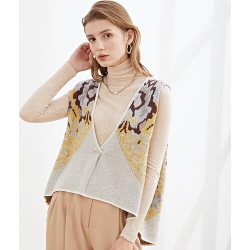 Vest Women Casual Style 50% Wool Blend Short Cardigan Vintage Jacquard Simple Designs Hem Loose Sleeveless Coat New Fashion