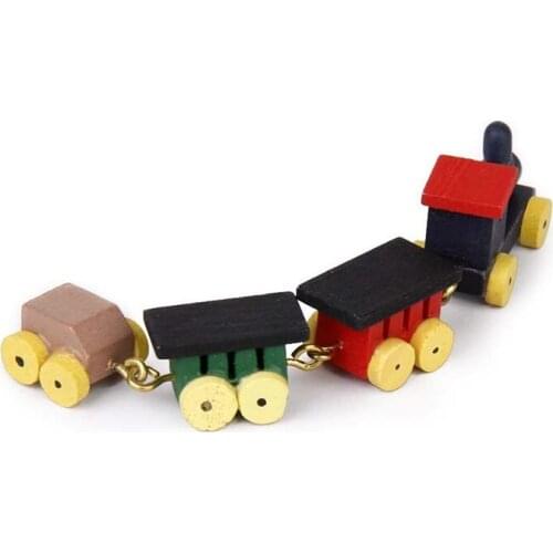 1/12 Doll house Miniature Wooden Carriages and Train Toy Set