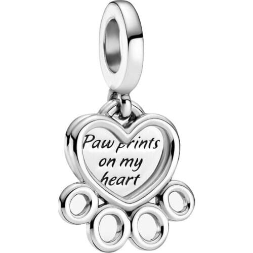 1Pcs New Cute Animal Footprints Pendant DIY Beads Suitable for Original Pandora Charm Bracelet Ladies Jewelry Making Gifts