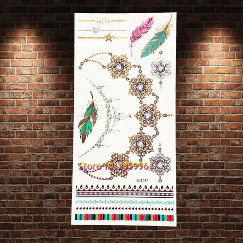 1PC Golden Flash Metallic Waterproof Tattoo Henna Round Flower Wreath Designs Women Body Art Arm Lace Sexy Tatoo Fake AGLH-023