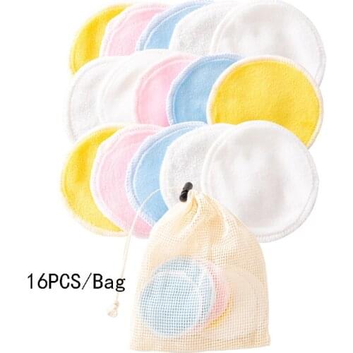 16Pcs/Pack Reusable Bamboo Fiber Makeup Remover Pads Washable Rounds Cleansing Facial Cotton Make Up Removal Pads Tool