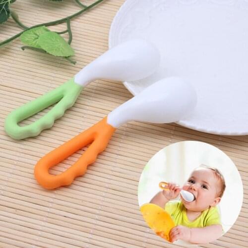 2Pcs Baby Feeding Spoon Solid Supplies Curved Spoon Children Tableware Drop Ship Baby Bending Training Spoon