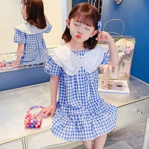 2021 Baby Girls 95% Cotton Peter Pan Collar Summer Dress Kids Preppy Style Dresses Children Princess Birthday Party Vestidos