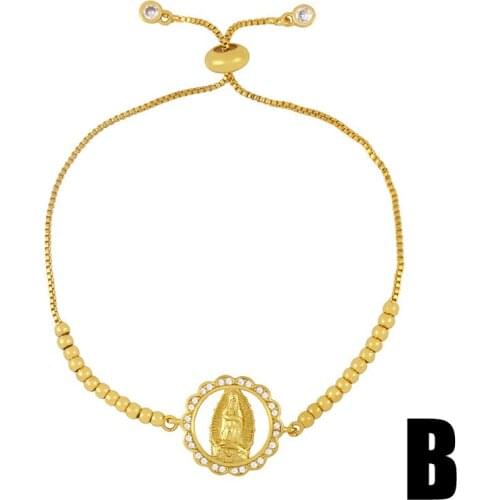 2021 Tiny Gold Virgin Mary Charm Natural Freshwater Pearl Bead Connector Thin Charms Link Bracelet For Women Men Dainty Gift