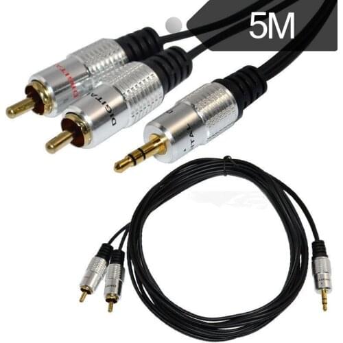 5M 24K Gold Cable Lead OFC PURE 3.5mm Stereo Audio Jack to 2 RCA Twin Phono Plug