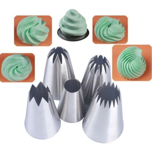 5Pcs Large Icing Piping Nozzle Cakes Decoration Set Russian Pastry Tip Baking Tool Stainless Steel Kitchen Gadgets Fondant Decor