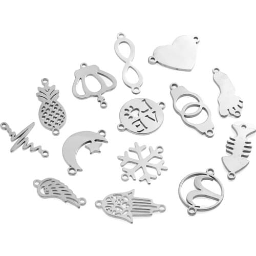 5pcs/lot Stainless Steel Snowflake Moon Connector Charm Pendant for DIY Bracelet Anklet Earring Jewelry Making Supplies