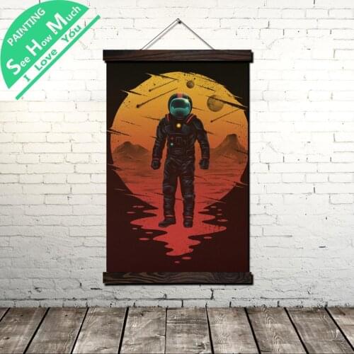 Astronaut Space Art Scroll Painting Canvas Vintage Poster and Prints Wall Art Pictures Bedroom Farmhouse Decoration