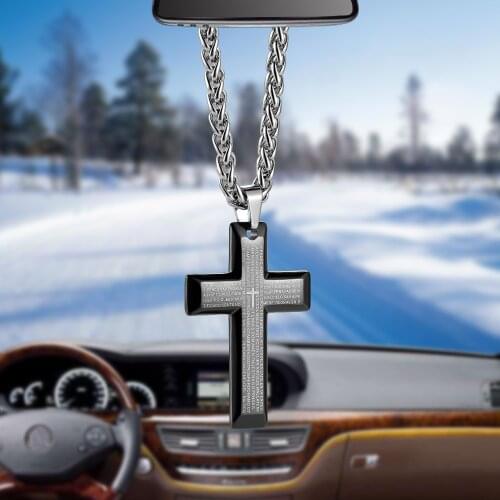 Car Pendant Unique Titanium Steel Bible Cross Automobile Interior Rearview Mirror Hanging Dangle Ornament Decoration Accessories