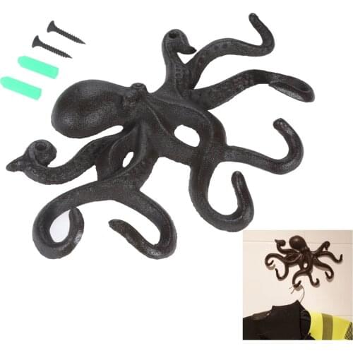 Large Octopus Hook Cast Iron Hanger Housekeeper Wall w/screws Vintage Creative Squid Hanging Keys Coat Towel Holder Home Decor