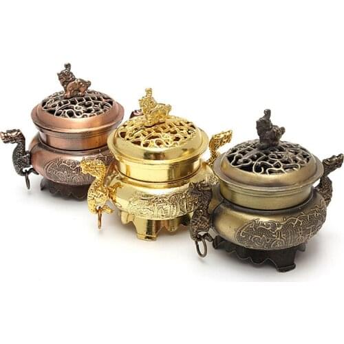 Alloy Bronze Incense Sandalwood Burner Vintage Design Tibetan Style Censer Craft Decor Buddhist Living Room Car Interior Supplie