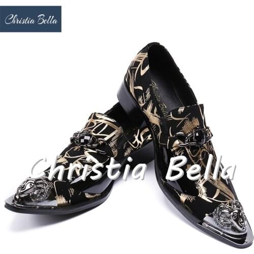 Christia Bella Mens Shoes Luxury Fashion Celebrate Dress Shoes for Men Sexy Nightclub Stage Wear Mens Oxfords with Chain