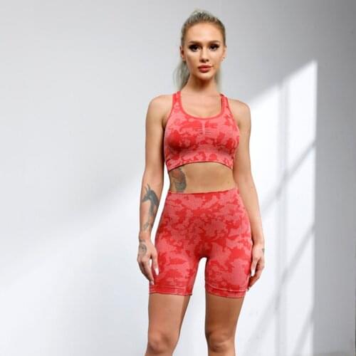 Yoga Outfit for Women Seamless 2 Piece Workout Gym Adapt Animal Camo High Waist Shorts with Sport Bra Set