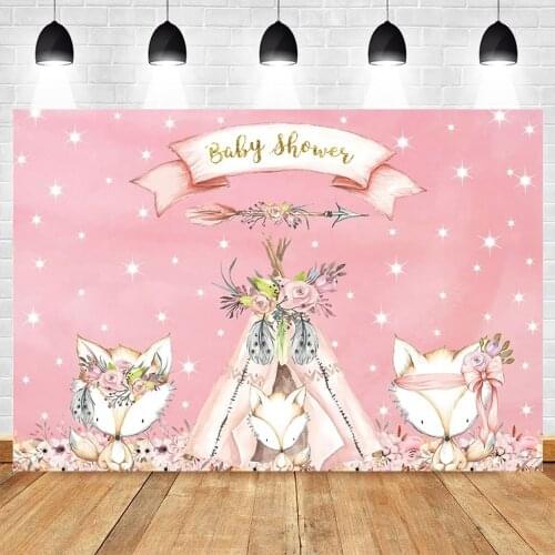 Backdrop Animal Newborn Baby Shower Photo Background Birthday Party Decoration Pink Fox Flowers Photography Wallpapers Of Photos