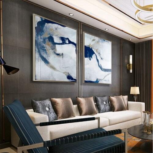 Blue Color Picture 100% Hand Painted Modern Abstract Oil Painting On Canvas Wall Art For Living Room Home Decoration No Framed