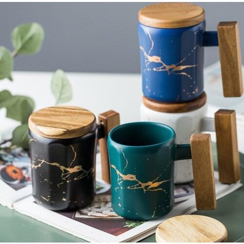 MUZITY Ceramic Coffee Mug Personality Tea Mug Special Design Matt Mug With Wooden Handgrip And Stainless Steel Lid
