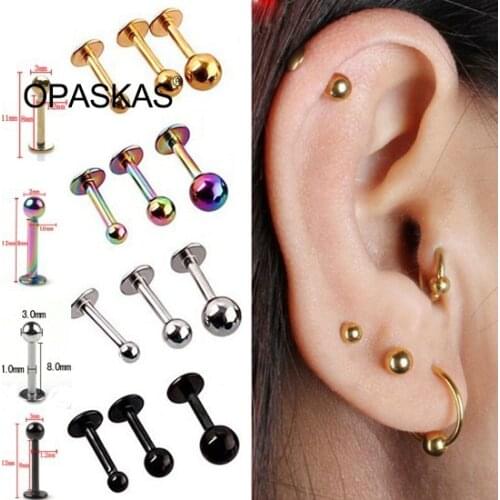 5Pcs/lot 16G 18G Tragus Helix Bar 3-4mm Ball Stainless Steel Labret Lip Bar Rings Stud Cartilage Ear Piercing Body Jewelry PT