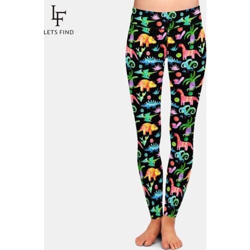 LETSFIND 3D Cartoon Dinosaurs Digital Printing Women High Waist Plus Size Leggings Fashion Fitness Elastic Full Leggings
