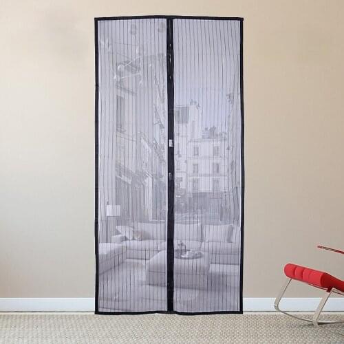 Magnetic door screen black white color anti mosquito net door soft custom-made non-woven striped magnetic buckle fly curtain