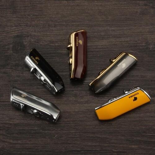 COHIBA Snake Mouth Shape Metal Windproof 3 Torch Jet Flame Cigarette Cigar Lighter w/ Built-in Cigar Punch w/ Gift Box