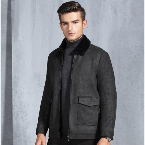 Fashion Male Slim Coat 2018 Autumn and Winter Mens Leather Jacket Whole Fur Inside Warm Winter Jacket Coat for Men, Sizes M-3XL