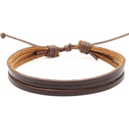 New Arrival Fashion Handmade Weave 3 Layer Wrap Black Brown Genuine Leather Male Men Bracelets for Women Female Jewelry