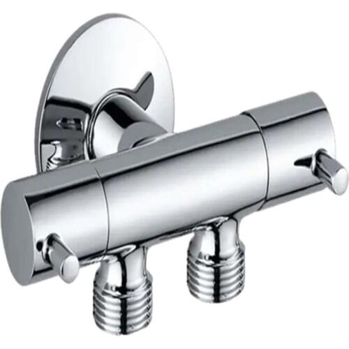 Wall Mounted Copper Three-way Angle Stop Valve with 2 Handles, Double Outlet G1/2 & G3/4, for Washing Machine Bathroom Faucet