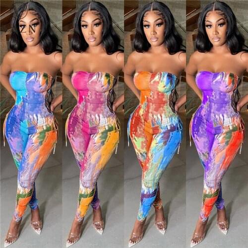 VAZN 2021 Top Quality Cross Bandage Novelty Sexy Strapless Sleeveless Europe And America High Waist Skinny Long Pencil Jumpsuits