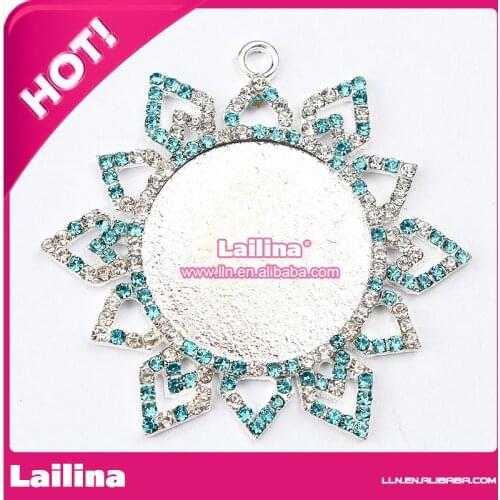 New! Aqua/Clear Snowflake Pendant Blank Alloy Rhinestone Snowflake Cameo Setting fit 25mm 1" ZTQ11
