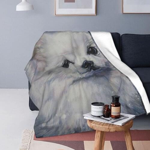 Pomeranian Dog Breeds Blankets Fleece Printed Cute Animal Portable Super Warm Throw Blanket for Sofa Outdoor Plush Thin Quilt
