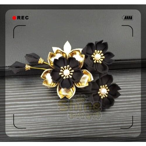 Handmade Japanese cherry blossom headdress Oiran kimono yukata hair accessory wine red black side clip Classic Hairpin