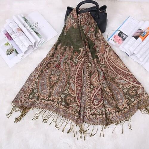 Travel scarf New Bohemia Style Women Double Side Paisley Silky Pashmina Scarfs Wrap Shawl Ladys Ethnic Jacquard fringed Shawls