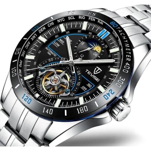 TEVISE Business Style Life Waterproof Men Wirstwatch Full Steel Strap Luminous Display Automatic Mechanical Watch Men Watch