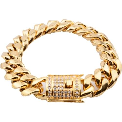 Heavy Huge Mens Bracelets Hip Hop Gold Iced Out Cuban Link Chain 316L Stainless Steel Bracelet For Male Jewelry Gifts 16/18mm