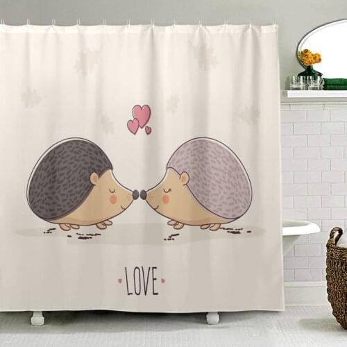 High Quality Shower Curtains Hedgehog Love Bath Screens Home Decor Polyester Fabric Waterproof and Mildew Proof with 12 Hooks