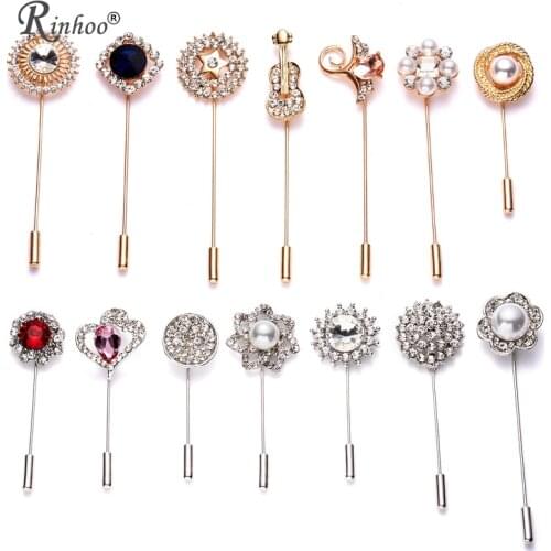 RINHOO Vintage Crystal Camellia Flower Men Suit Brooch Pin Simple Rose Flower Ginkgo Leaves Chain Women Brooches Pins scarf Pin