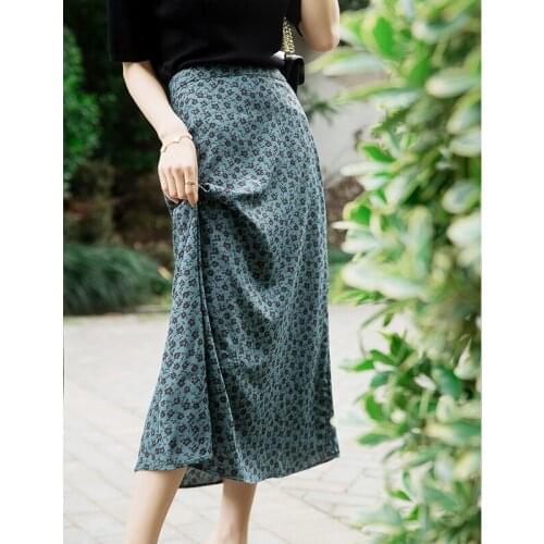 New women Print quality midi skirt vintage side zipper office ladies elegant chic A-line skirts