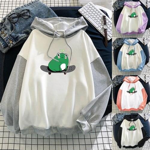 2021 Womens Cute Fashion Sweatshirt New Stitching Casual Plus Velvet Long-sleeve Hooded Sweatshirt Top Simple Warm Sweatshirts