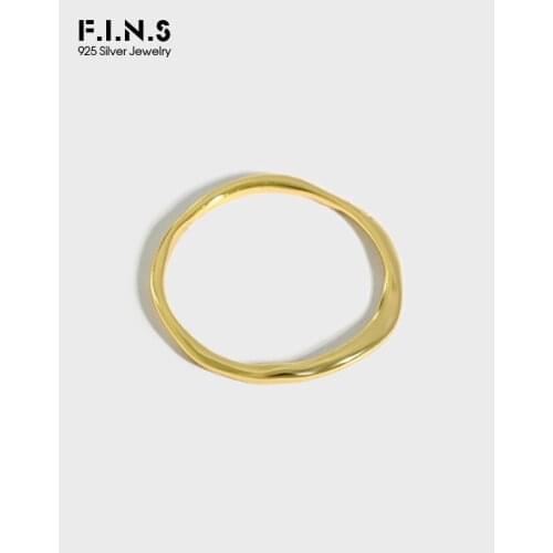 F.I.N.S Simple Wave Pattern Irregular S925 Sterling Silver Ring Slim Stackable Female Rings for Women Girls Fine Jewelry