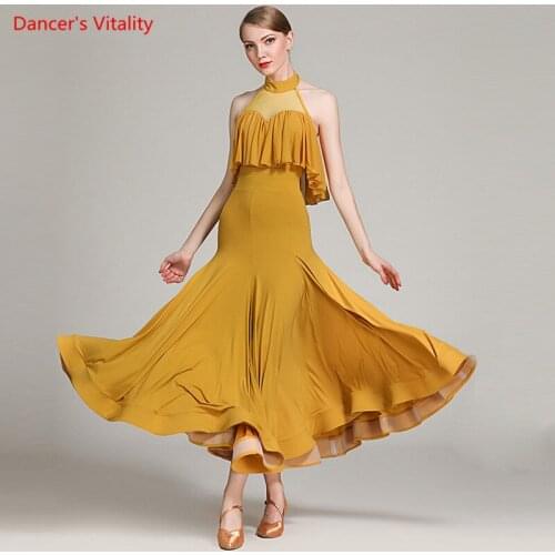 Women Ballroom Dance Dress 2018 New Adult Sleeveless Ruffles Dresses Standard Ballroom Waltz Samba Dance Performance Costumes
