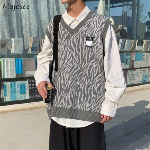 Men Sweater Vest V-Neck Tie Dye Print Patchwork Harajuku Knitted Males Leisure Chic Loose Street Outwear Cool Student Fashion