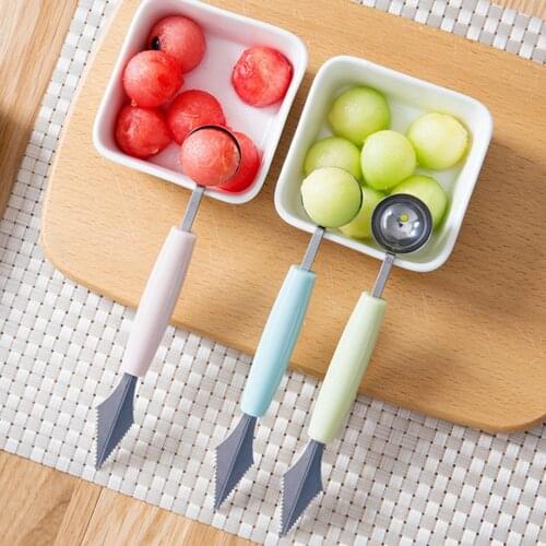 1PC 2 in1 Dual-head Stainless Steel Carving Knife Watermelon Ice Cream Fruit Scoop Home Kitchen Accessories Random Color