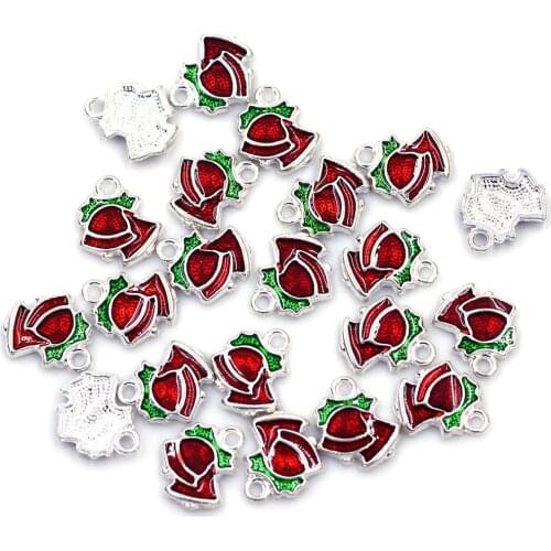 10Pcs Pendants Enamel Christmas Bell Silver Plated Noel Breloque Charm Jewelry DIY Findings 15x13mm(5/8"x4/8")