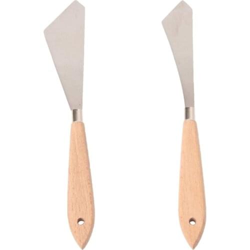 2 Pcs Painting Knife Spatula Palette Knife Wood Handle and Metal Blade Painting Accessories for Art and Paint